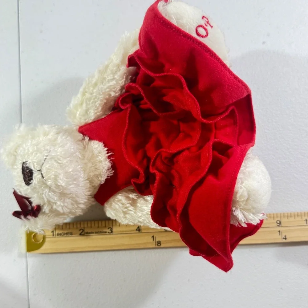 OPI White Teddy Bear Plush Red Ruffled Dress Logo Foot‎ Collectible 9 inch